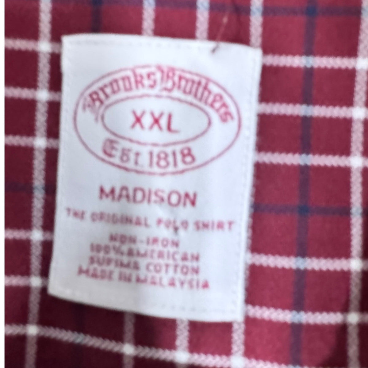 Brooks Brothers Button Down Shirt Mens XXL Maroon Plaid Madison Non Iron Preppy