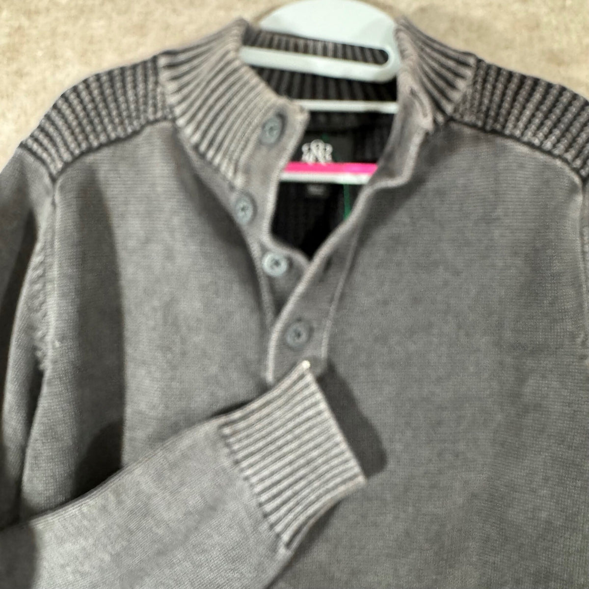 Rock Republic Sweater Mens L Gray Mock Neck Button Knit Minimalist Gorpcore