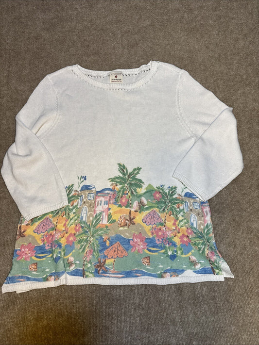 Appleseed's Sweater Tropical Art to Wear Women Med 3/4 sleeve Beachy Cruise