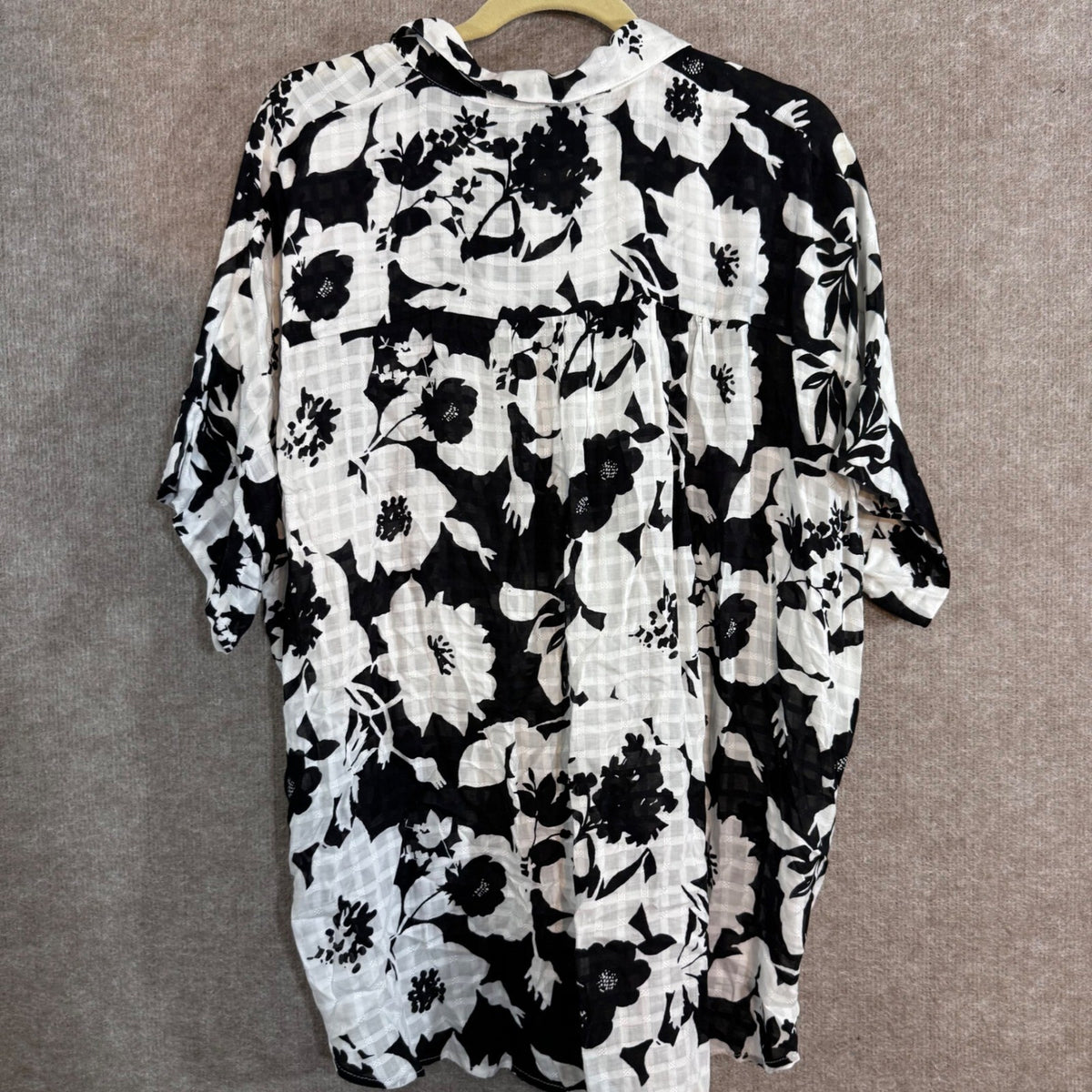Jane De Lancey Button Up Shirt Womens XL Black Floral Tie Front Rayon Boho
