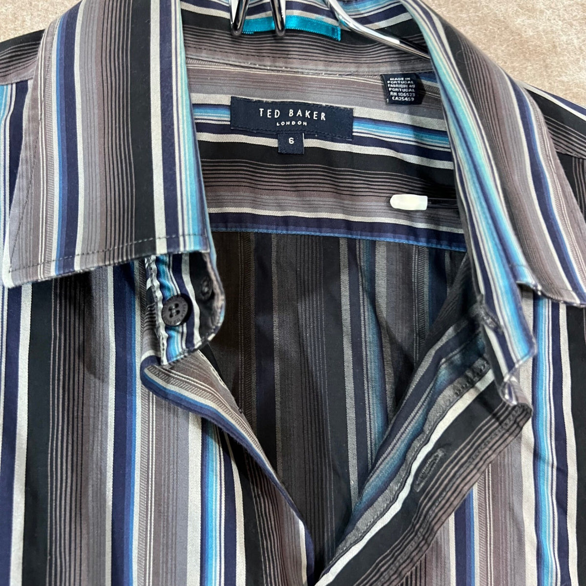 Ted Baker London Shirt Mens 6 Multicolor Stripe Cotton Long Sleeve Button Up