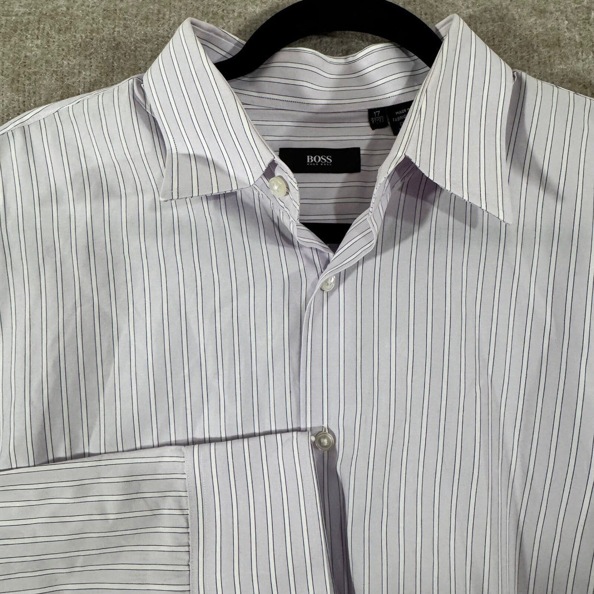 Hugo Boss Button Up Shirt Mens 17 32/33 Purple Striped Long Sleeve Minimalist