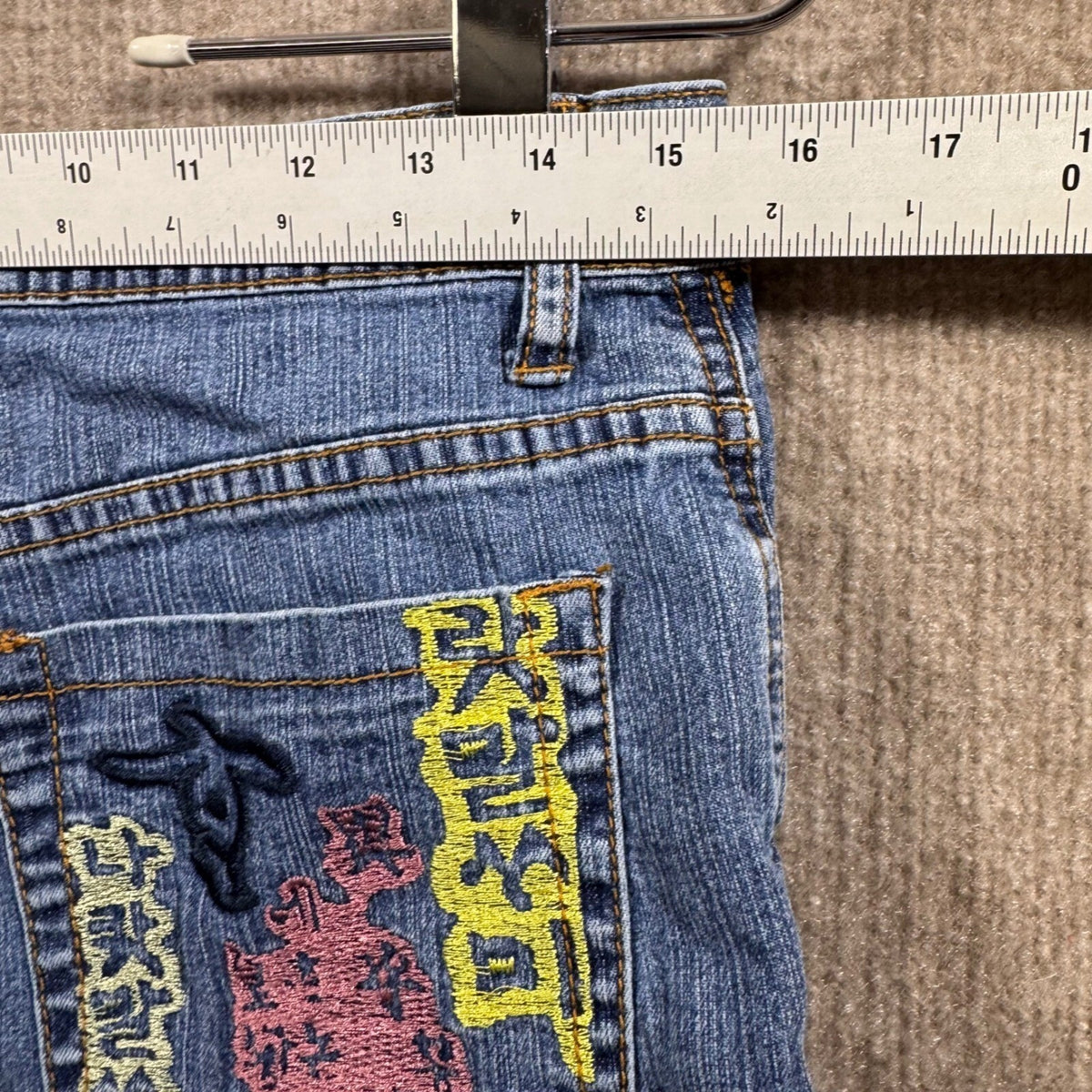 Moto Blues Jeans Girls women 8 Flared Embroidered Word Art Denim Pants