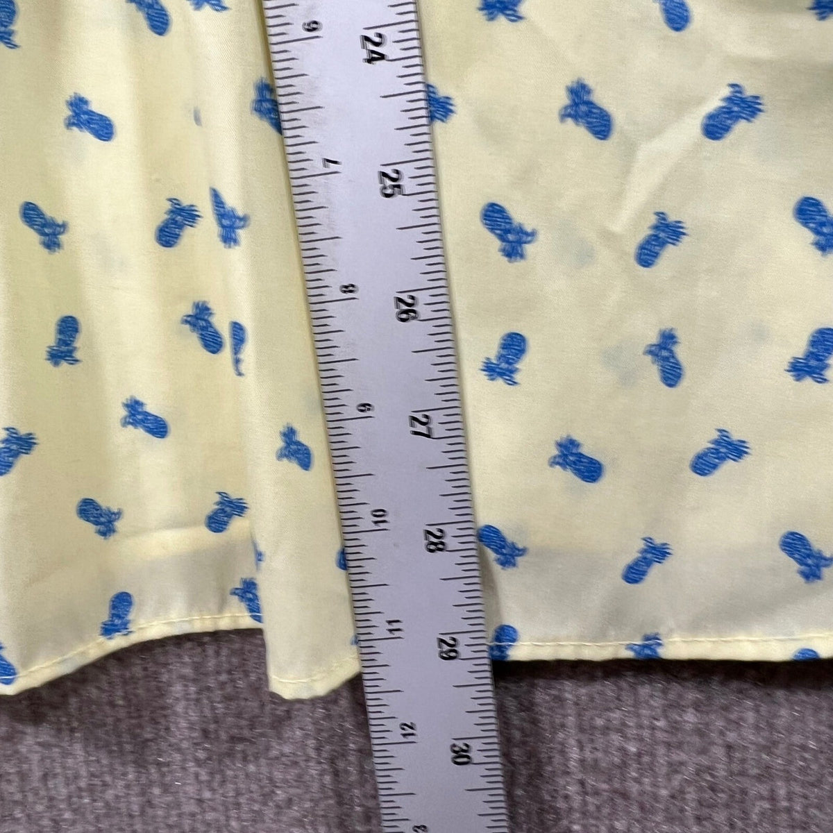 IZOD Mens Short Sleeve Button Up Shirt Pineapple Print AOP Butter Yellow Blue XL
