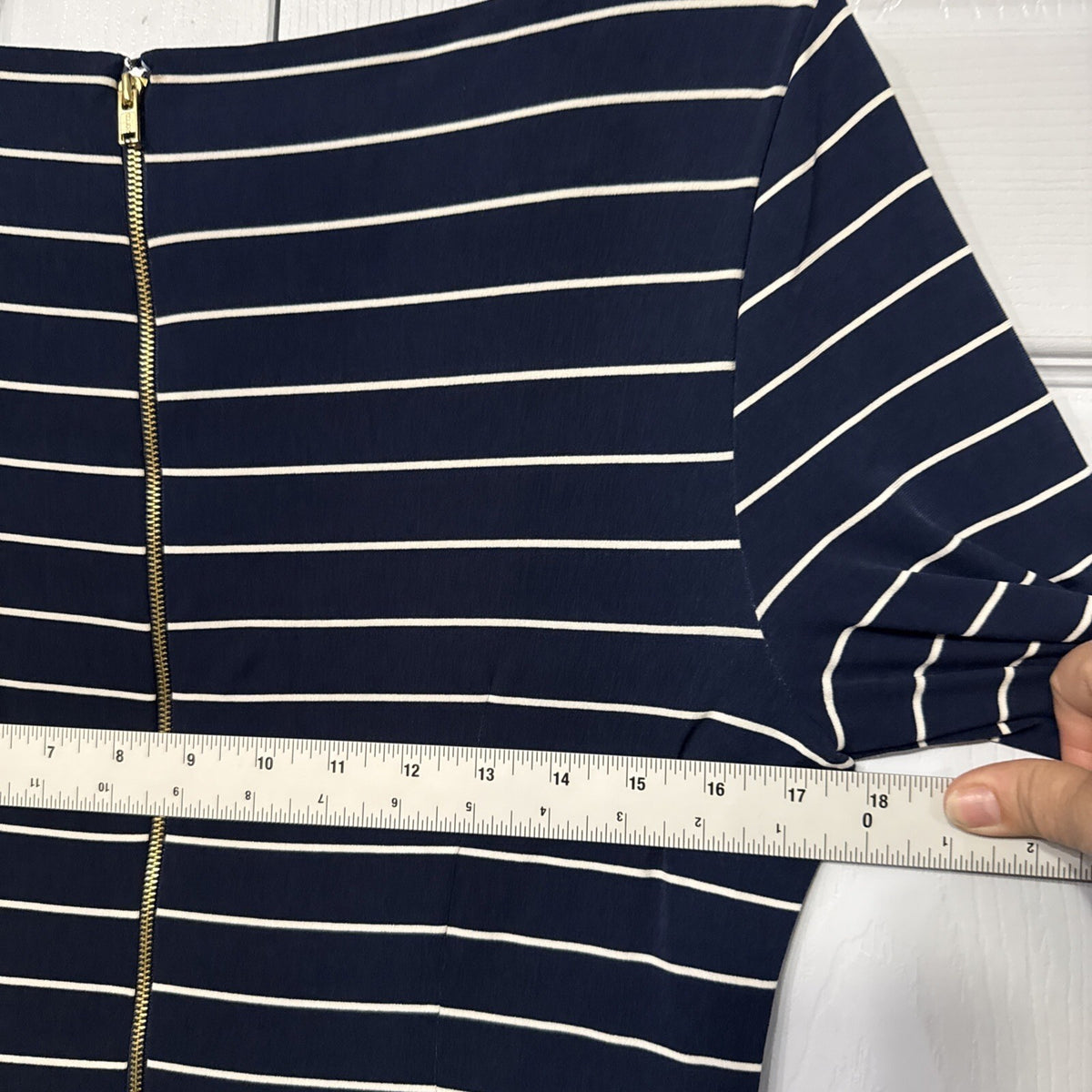Charter Club Petite Large Navy White Striped Dress Nautical Belted Ruched Midi