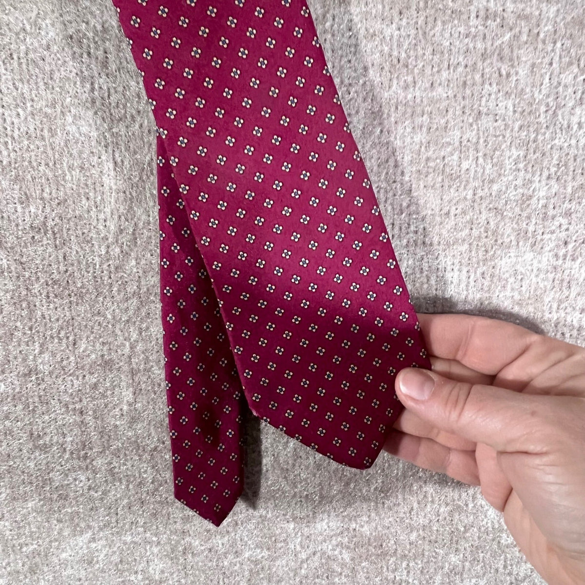 Vintage Chaps Ralph Lauren Tie Mens OS Silk Geometric Burgundy Red Preppy