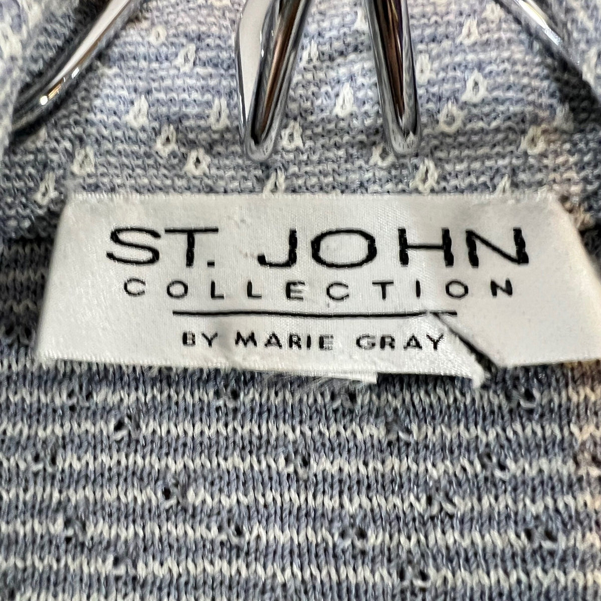 Vintage St. John Knit Blazer S Women Blue White Pointelle Santana Knit Old Money