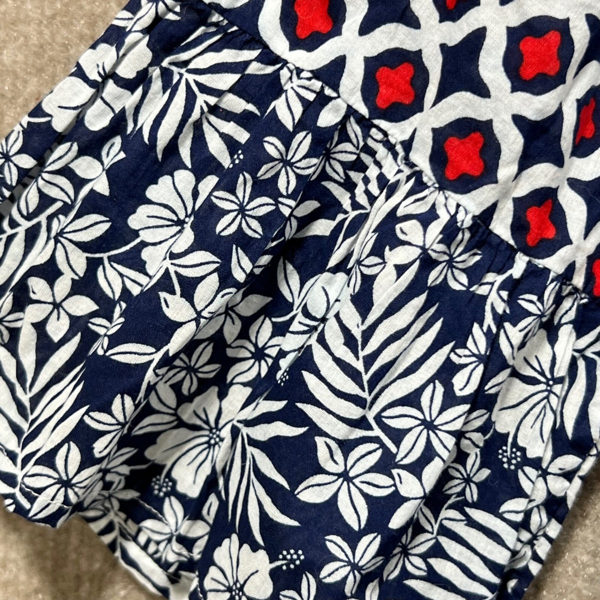 Tommy Bahama Women's M/M 100% Cotton Geometric Red Blue White Bell Sleeve Top