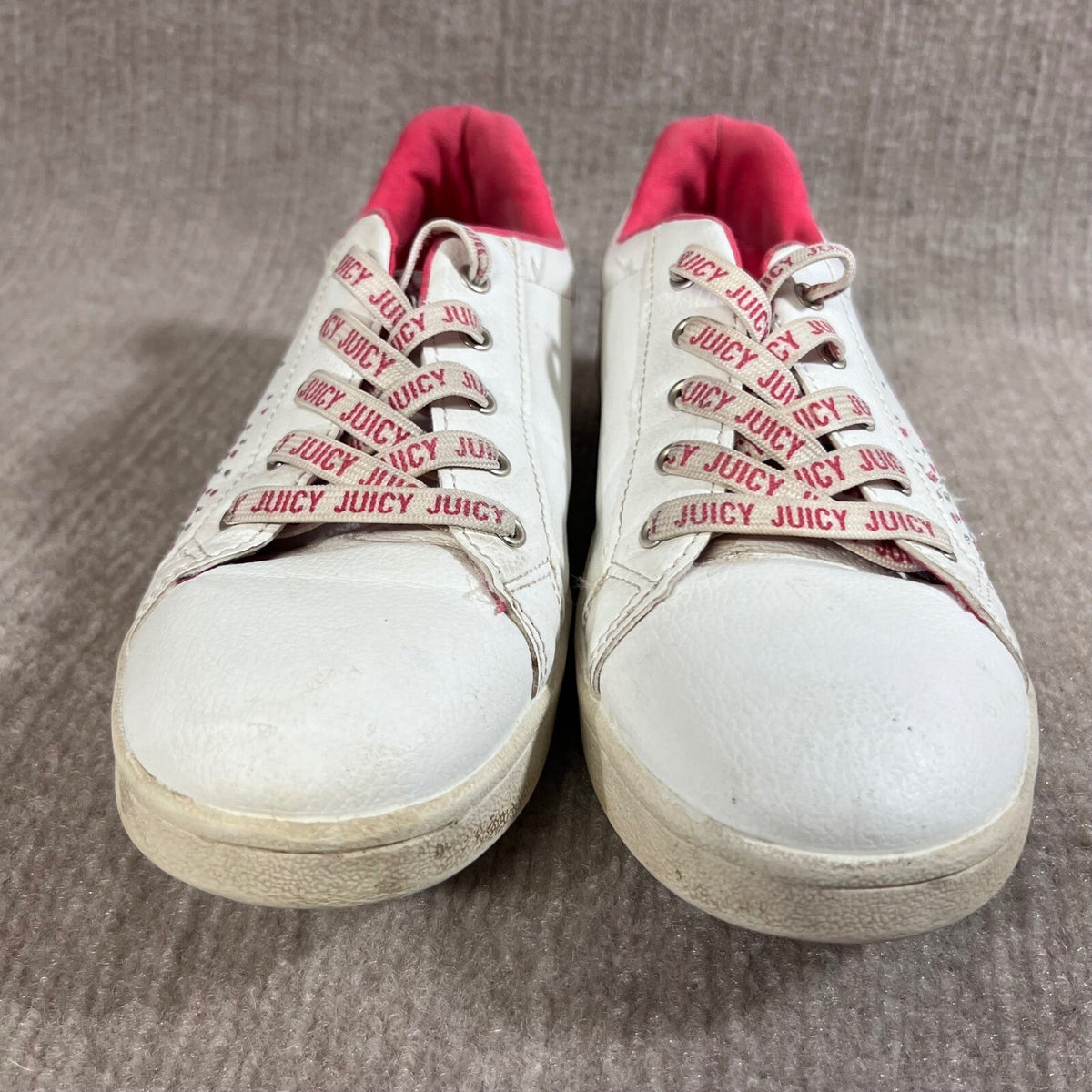 Juicy Couture Sneakers Girls/Women 4 White Pink Studded Logo Lace Up Y2K Preppy