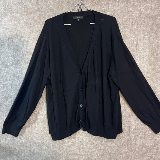 Ellos Cardigan Sweater Womens 2X Black V-Neck Button Front Plus Size Minimalist