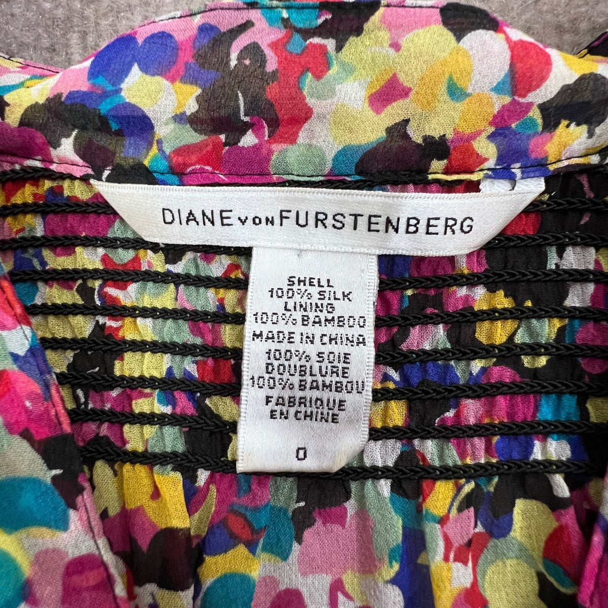 Diane von Furstenberg Silk Blouse S 0 Multicolor Ruched Button Top Dopamine