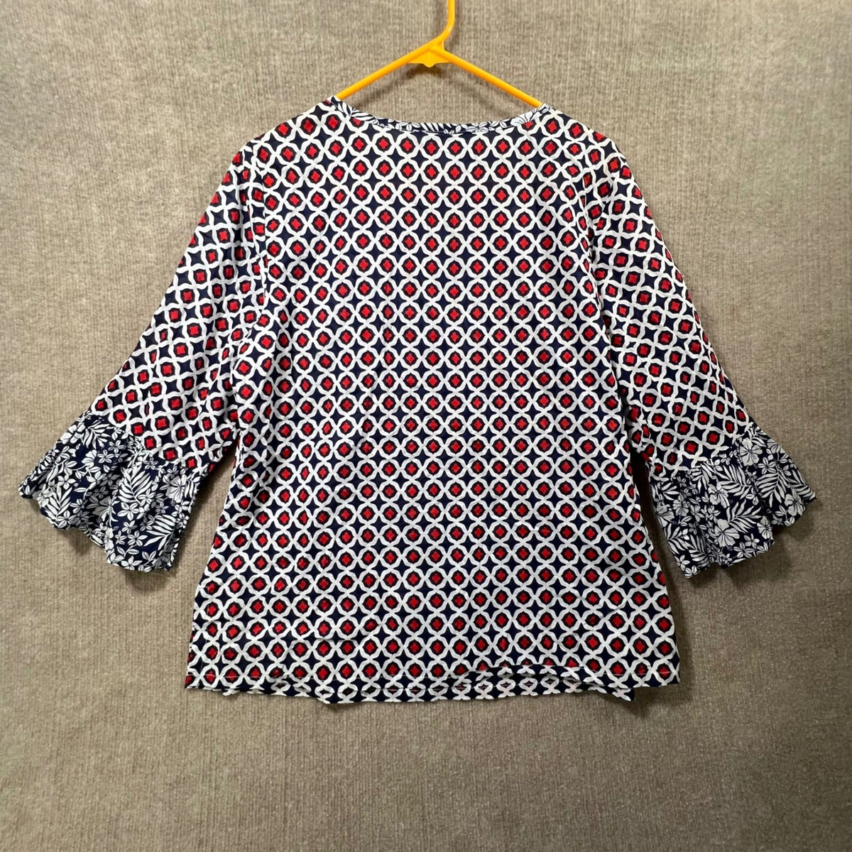 Tommy Bahama Women's M/M 100% Cotton Geometric Red Blue White Bell Sleeve Top