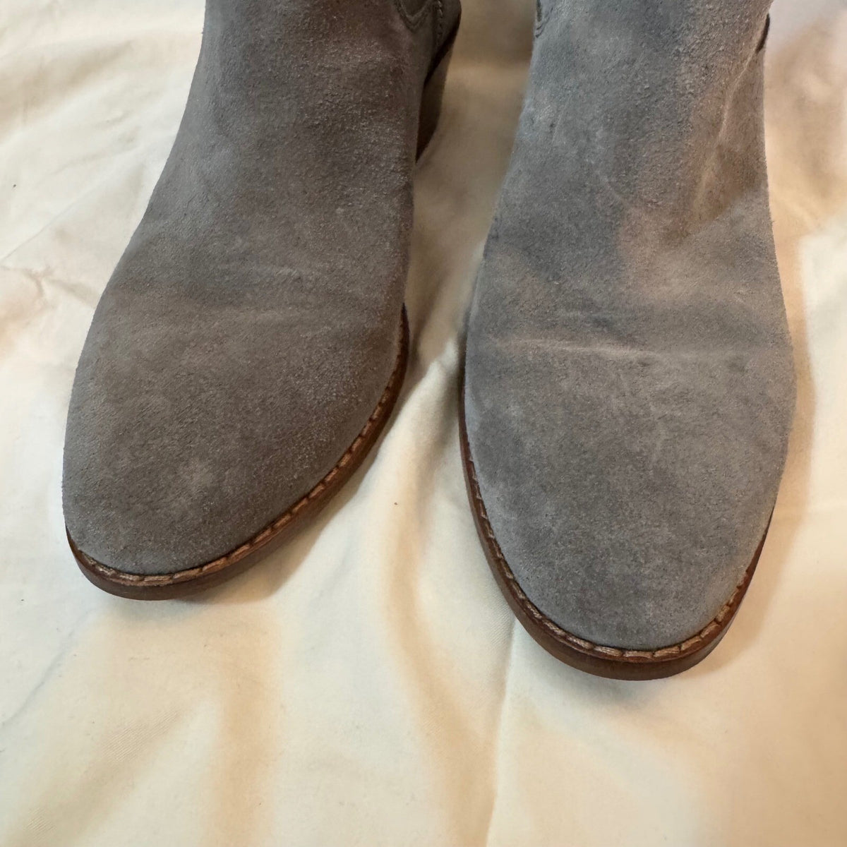 Coach Suede Ankle Boots Womens 7 Grey Zip Up Block Heel Minimalist Boho
