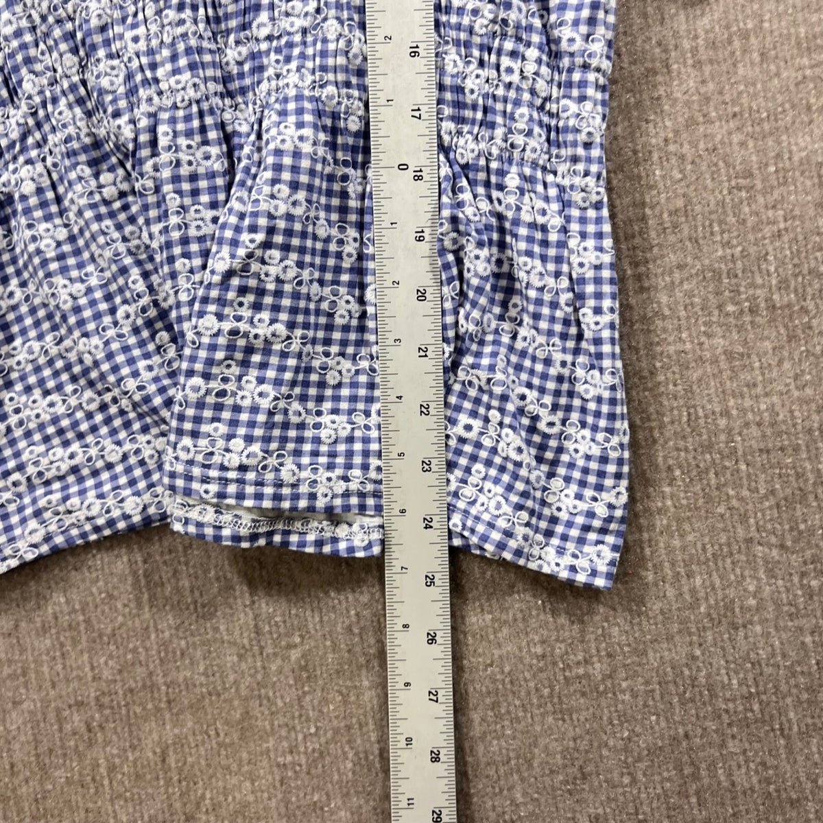 Belldini Blue Gingham Embroidered Square Neck Smocked Waist Milkmaid Top XL