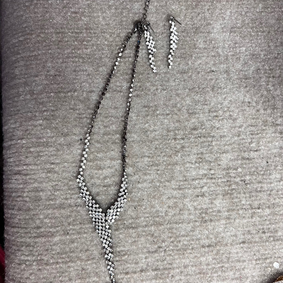 Rhinestone Necklace Earrings Set Women OS Silver Tone Bridal Wedding Prom Formal