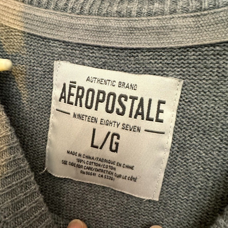 Aeropostale Men's Lg Gray Crew Neck Sweater Preppy Soft Neutral Grandpa