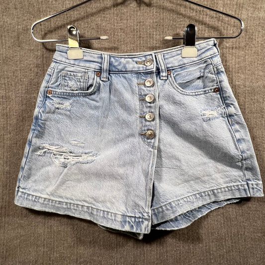 American Eagle Outfitters Denim Ripped Button Fly Shorts Light Wash Size 0