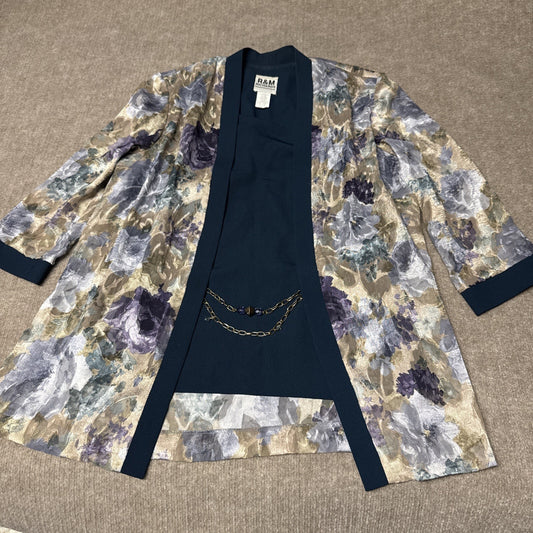 Vintage R&M Collection Womens 10 Padded Open Jacket Lavender Teal  Floral