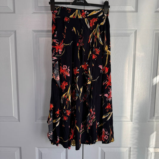 Leith by Anthropologie XS Dark Floral Feminine Palazzo Pants with Flowy Ruffles
