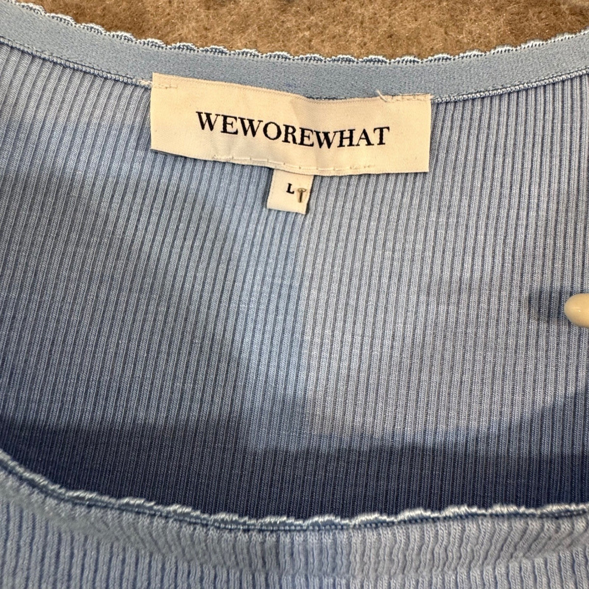 WeWoreWhat Ribbed Long Sleeve Top Womens Large Blue Lettuce Trim Coquette