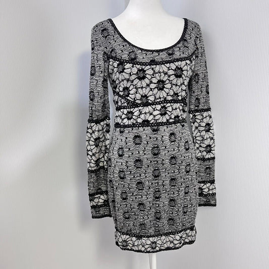 Free People Mini Dress Sm Floral Knit Long Sleeve Boho Festival Lace Overlay