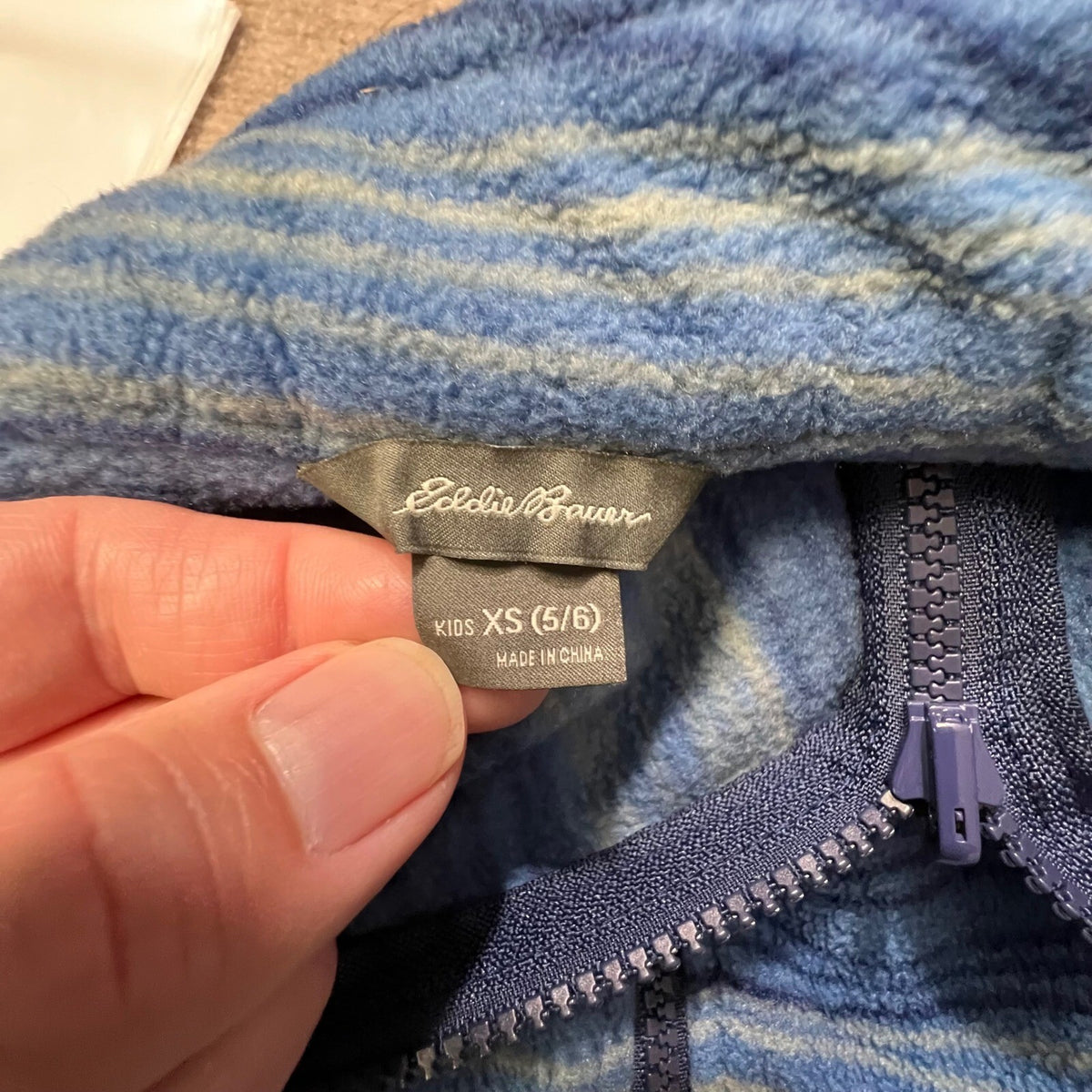 Eddie Bauer Kids Fleece Jacket Full Zip Blue Striped XS (5/6) Outdoor