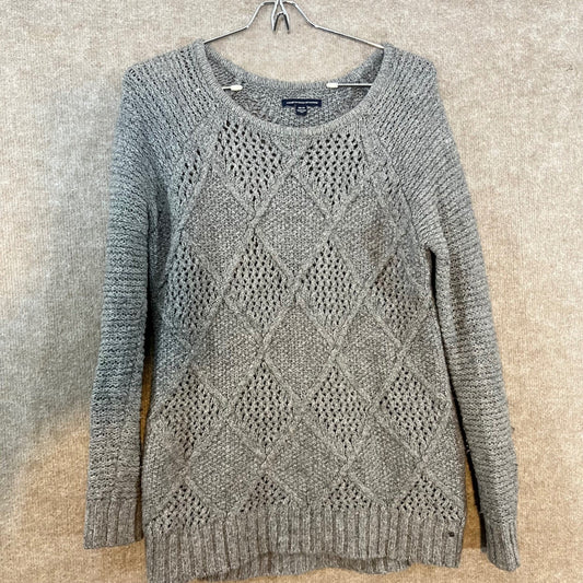 American Eagle Outfitters Sweater Womens XS Gray Diamond Pointelle Knit Preppy