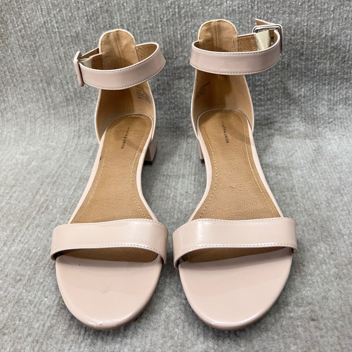 14th & Union Block Heel Sandals Womens 10M Nude Patent Ankle Strap Minimalist