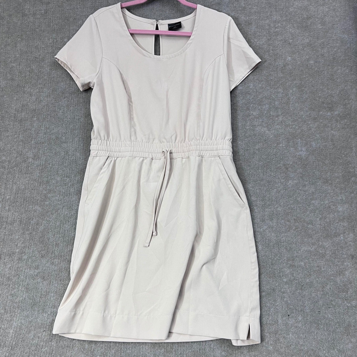 32 Degrees Cool Beige Drawstring Waist Short Sleeve Casual Dress - M
