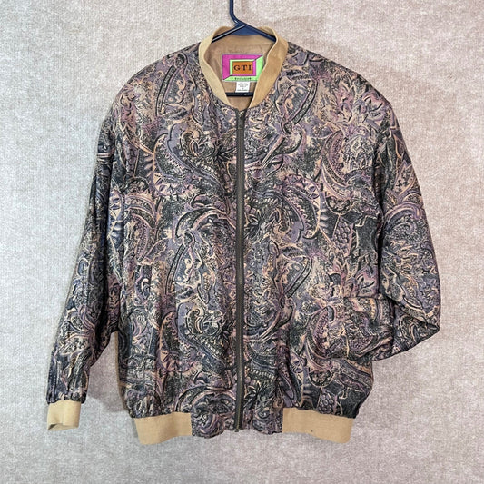 Vintage GTI Exclusive Silk Bomber Jacket Womens Medium Paisley Full Zip Retro