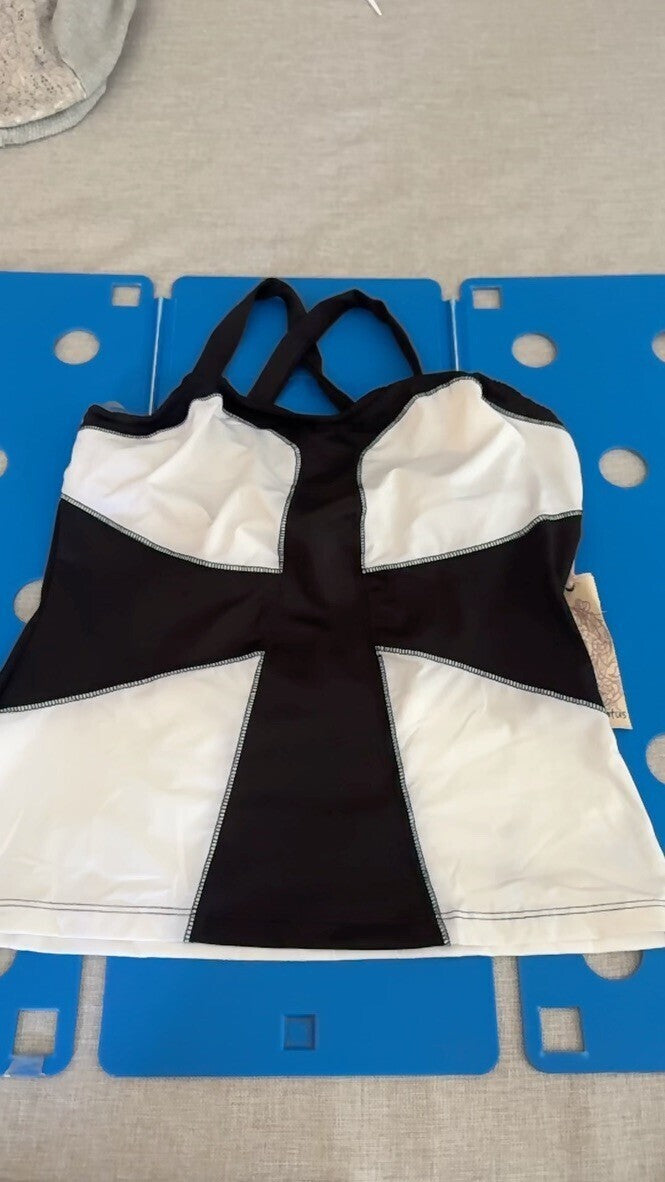 Pink Lotus Swim Top New Other, White with Black Cross Medium