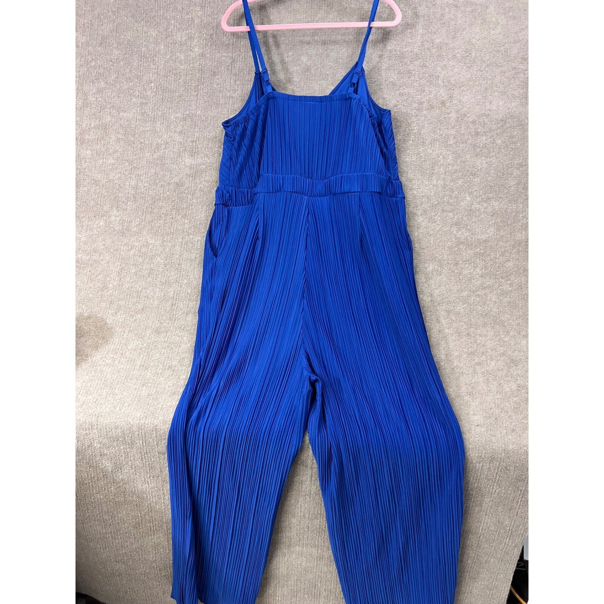 Torrid Blue Pleated Wide Leg Jumpsuit Plus Size 3 22/24 Pockets V Neck