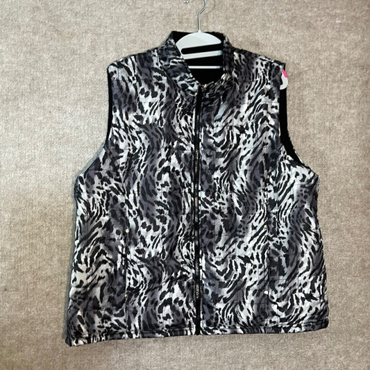 Karen Scott Reversible Puffer Vest Womens XL Black Animal Print Quilted
