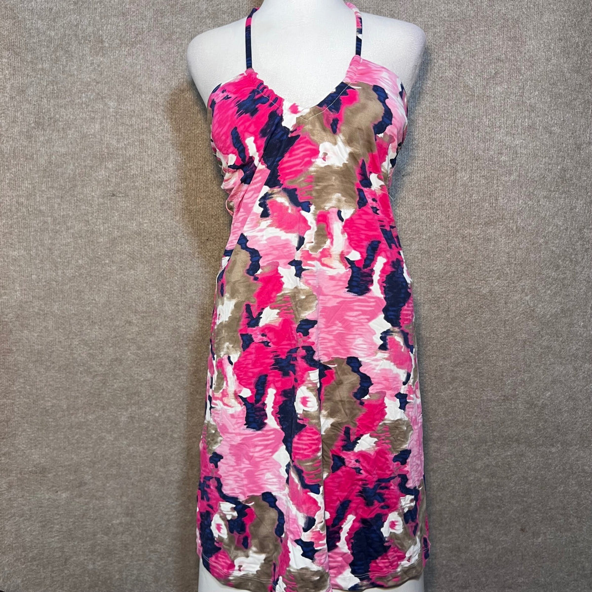 Tommy Bahama Halter Dress Women S Pink Tropical Floral Abstract Shelf Bra Resort