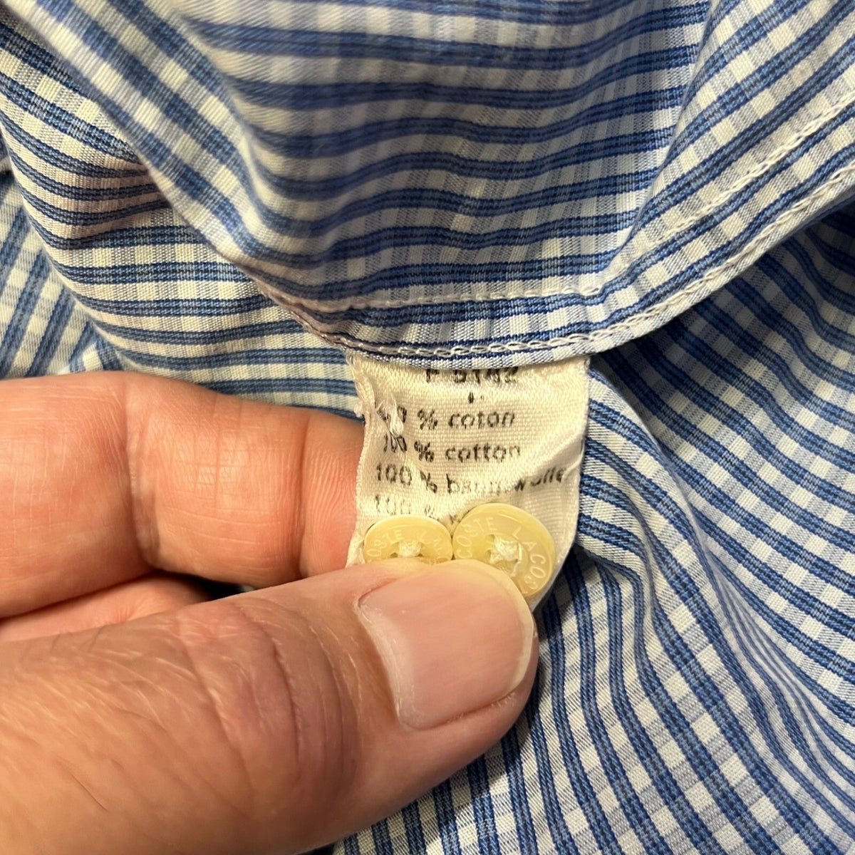 Lacoste Mens Large 42 Large Blue Gingham Check Button Up Long Sleeve ClassicFit
