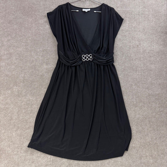 Olivia Matthews Black Embellished V Neck Ruched Waist Cap Sleeve Dress 2X