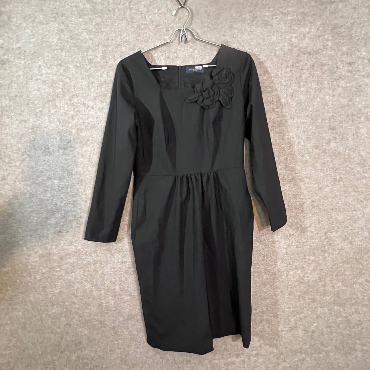 Piazza Sempione Dress Womens S Black Floral Applique Long Sleeve Sheath Elegant
