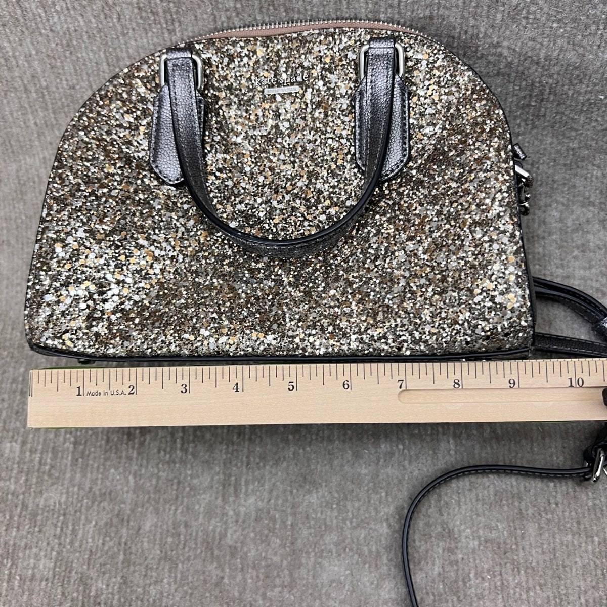 Kate Spade Glitter Dome Satchel Crossbody Bag Sparkle Silver Chain Strap FLAW