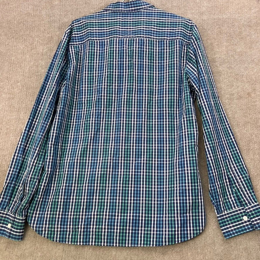 Calvin Klein Mens Large Green Blue Plaid Slim Fit Extra Fine Cotton Shirt