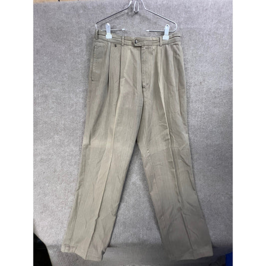 Pleated 34x32 Khaki Tan Dress Pants Men Classic Fit Casual Business Slacks