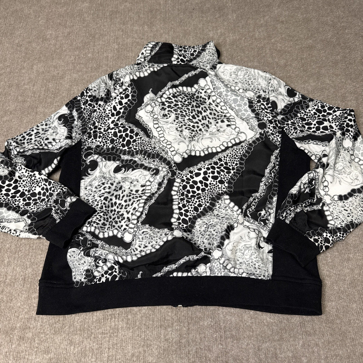 Activology Track Jacket Womens PL Black White Chain Animal Print Full Zip Sporty