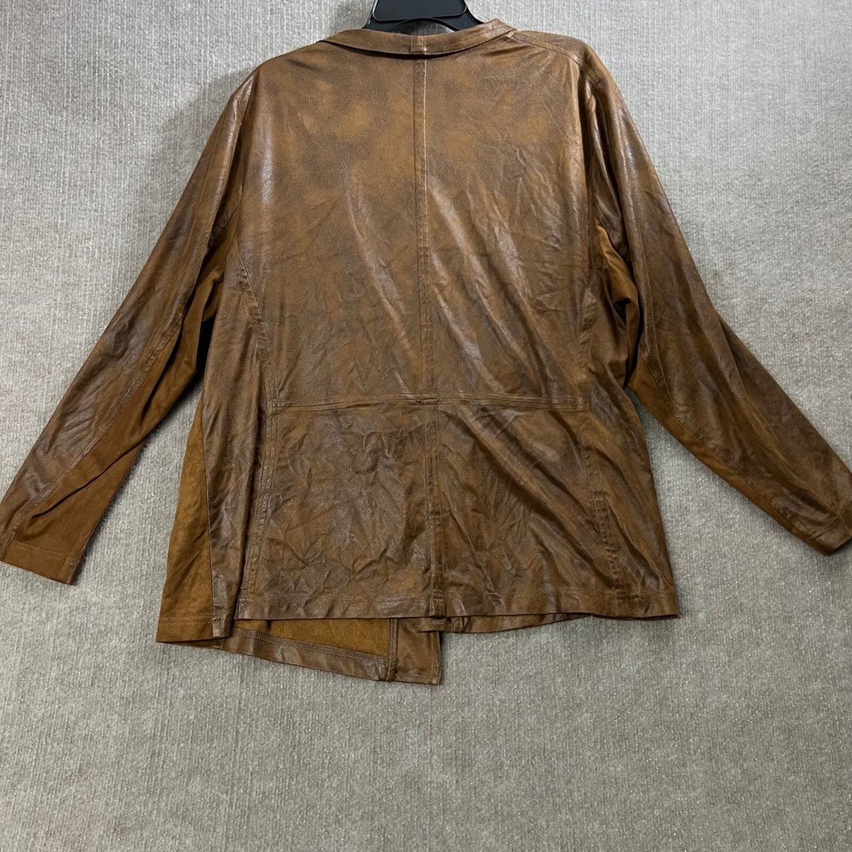 Allison Daley Plus Size 18W Brown Faux Leather Drape Front Jacket Blazer