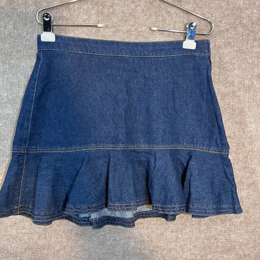 Reformation Jeans Denim Ruffle Mini Skirt Women 29 Blue Flounce Hem Casual Cute