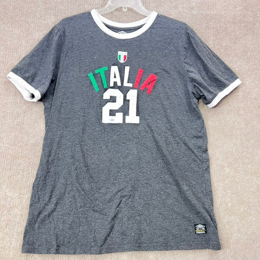 Umbro Italia 21 Soccer T-Shirt Mens XL Gray White Trim Short Sleeve