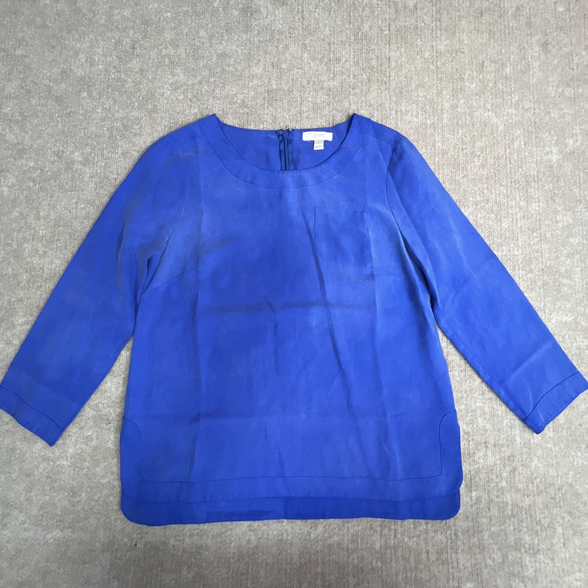 J.Crew Women’s Size 2 Sapphire Blue 100% Silk Pullover Tunic Top Long Slv Pocket
