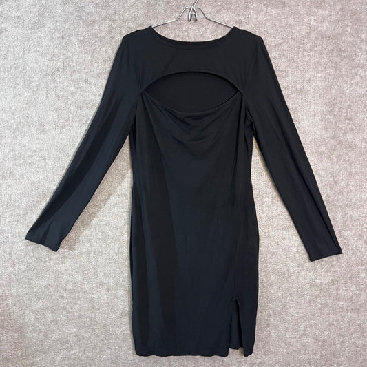 H&M Dress Womens XL Black Cut Out Front Long Sleeve Mini Sheath Goth Chic