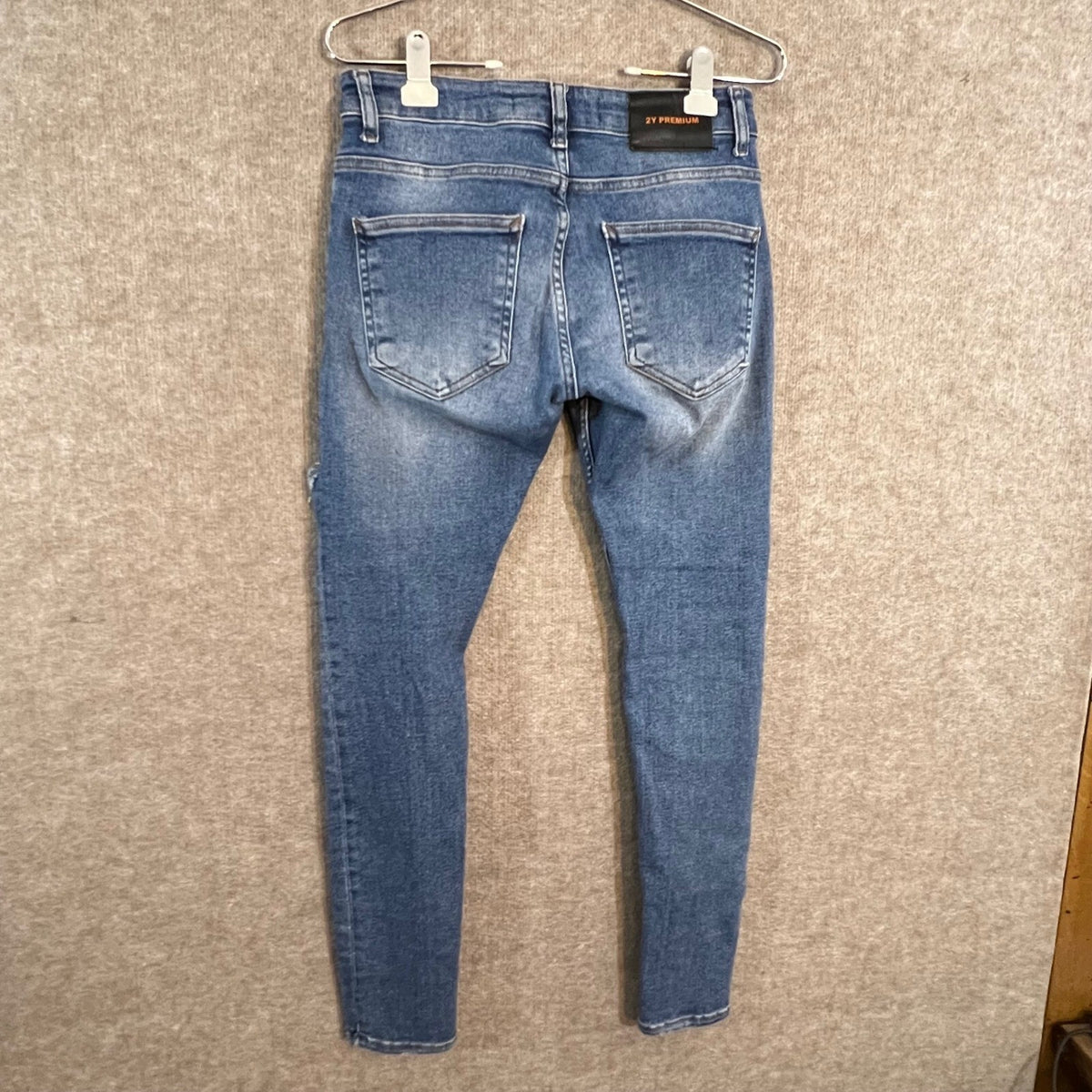 2Y Premium Distressed Skinny Jeans Mens 28 Blue Ripped Stretchy Streetwear