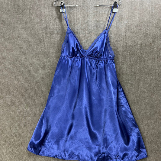 Lilac & London L Blue Satin Lace Trimmed V Neck Sleeveless Nightgown Sleepwear