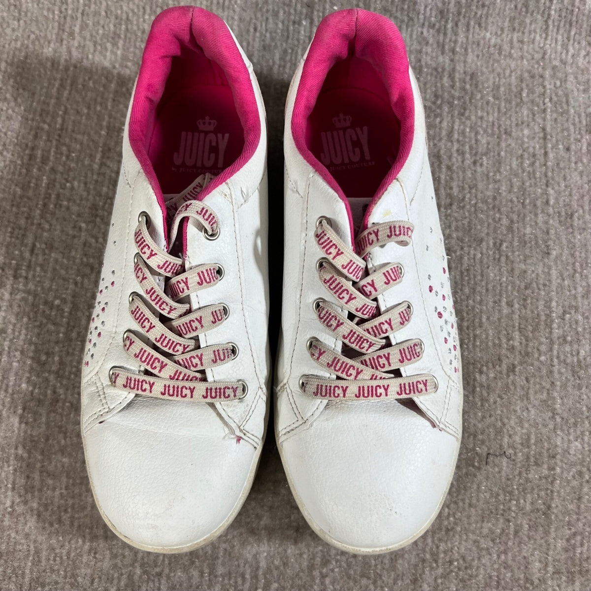 Juicy Couture Sneakers Girls/Women 4 White Pink Studded Logo Lace Up Y2K Preppy