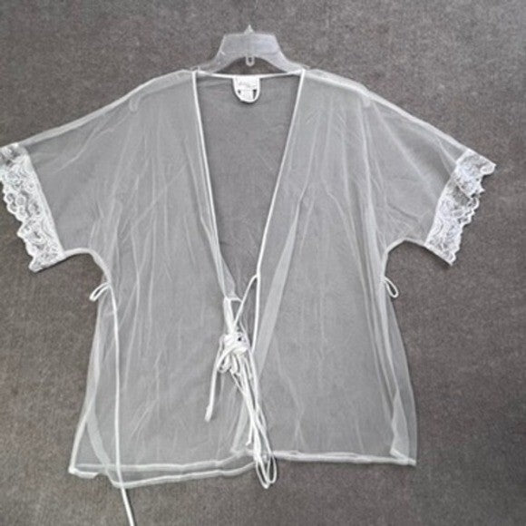 Intimo Amore Sears White Lace Trim Sheer Tie Front Robe Lingerie Medium